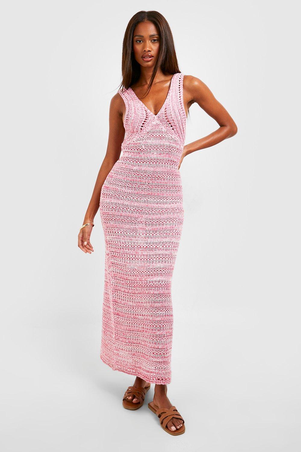 Pink crochet midi dress sale